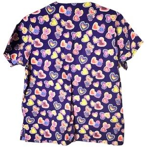 All Heart Colorful Tie Fye Print Heart and Flower Print Scrub  Top Sz M